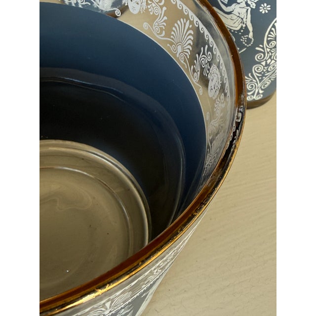Vintage Jeannette Glass “Blue Corinthian Hellenic” Ice Bucket With Tumblers, Mid-20th Century – Set of 7 For Sale - Image 9 of 12