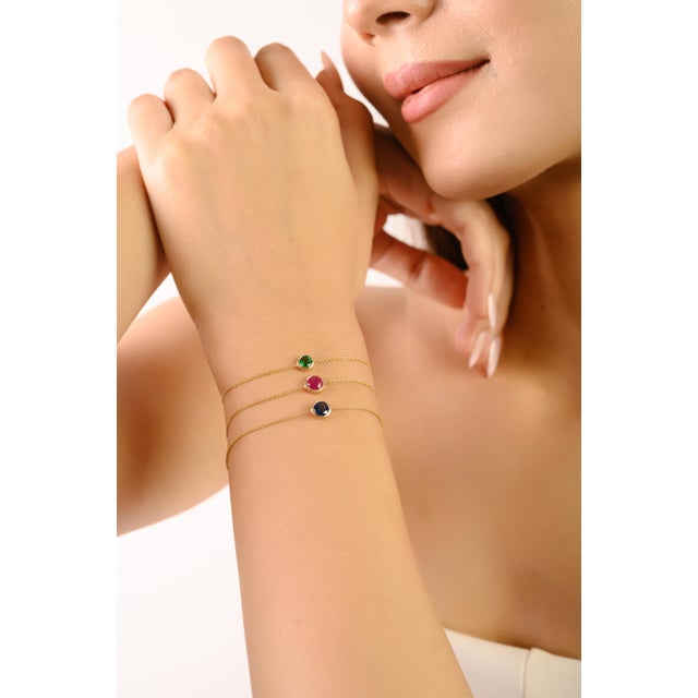 Not Yet Made - Made To Order Natural Ruby Solitaire Modernist Chain Bracelet in 14k Solid Yellow Gold For Sale - Image 5 of 10