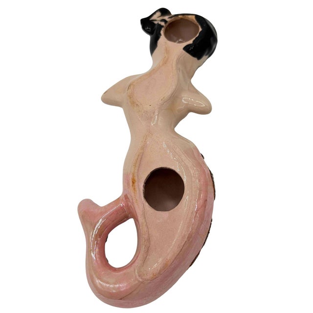 1950s Mid 20th Century Art Pottery Ceramic Wall Sculpture Brunette Mermaid For Sale - Image 5 of 5