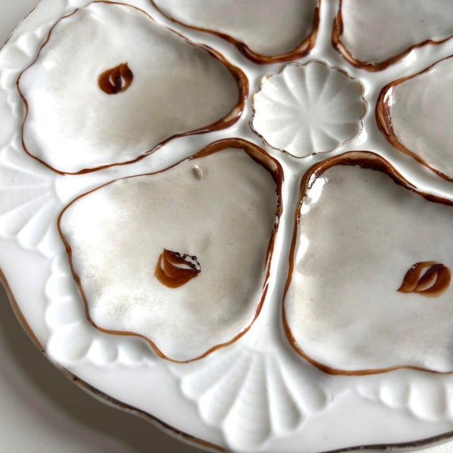 Late 19th Century Antique Oyster Plate – Molded Shell Design, Hand-Painted Brown Accents For Sale - Image 5 of 5