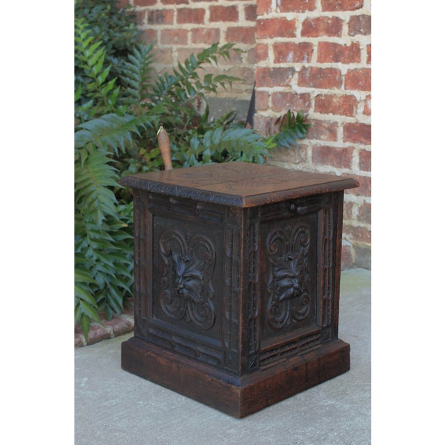 19th Century Antique English Carved Oak Coal Hod Scuttle Hearth