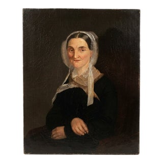 Early 19th Century American Folk Art School Portrait of a Lady Holding Glasses For Sale