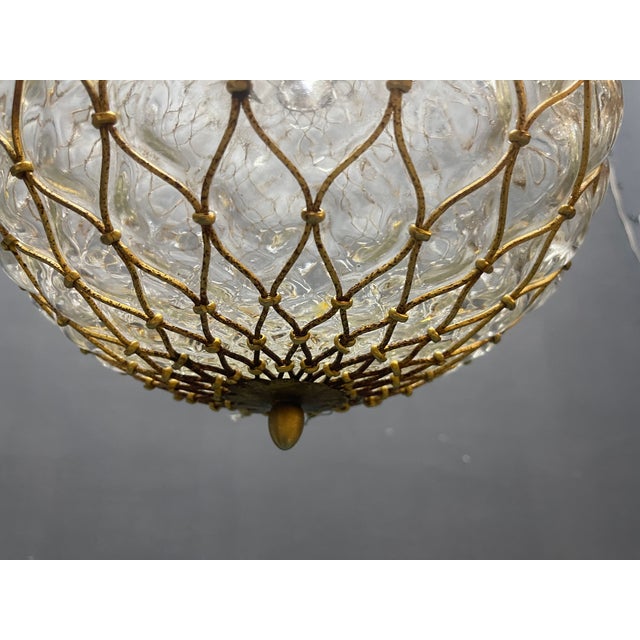 Murano Glass and Brass Caged Pendant Light, Italy, 1960s For Sale - Image 10 of 11
