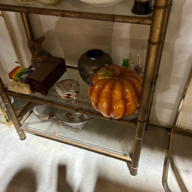 1970s 1970s Brass Bamboo Style Bookcase With Glass Shelves For Sale - Image 5 of 6