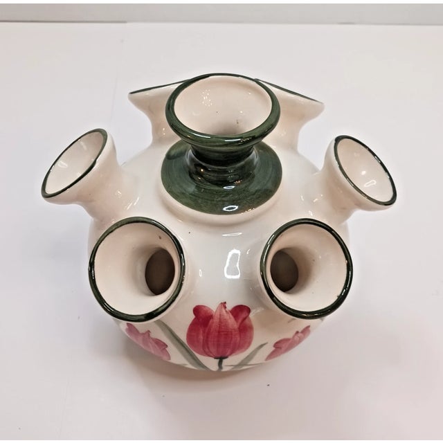 Mid-Century Modern Vintage Delft Hand Painted Delftware Tulipiere Delfleur Holland Tulip Flower Vase For Sale - Image 3 of 6