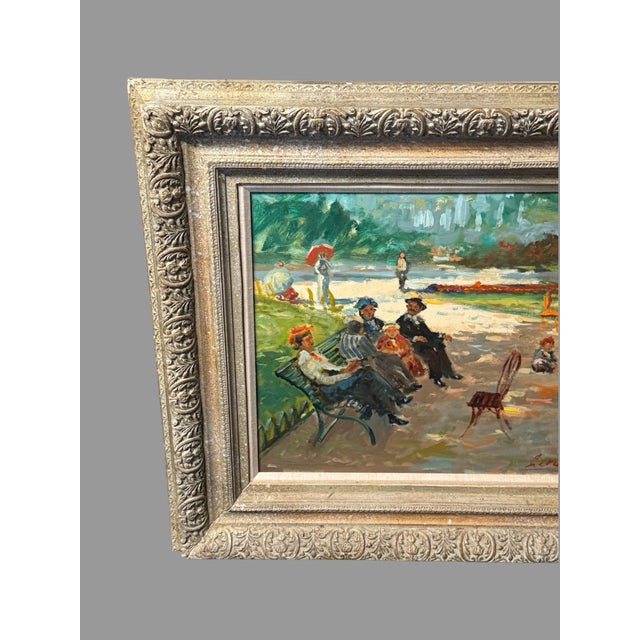 Turquoise Mid 20th Century Bart Leroy Signed Original Oil Painting French Park Paris Impressionist Framed For Sale - Image 8 of 12