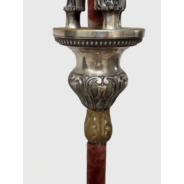 Red Monumental Reimagined Ecclesiastical Standard Incorporating an 18th Century Austrian Processional Finial For Sale - Image 8 of 13