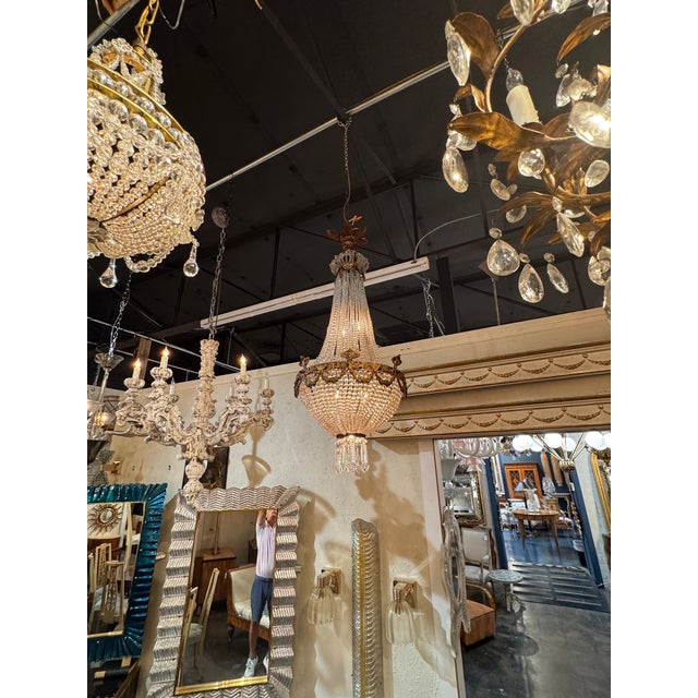 Traditional 19th Italian Gilt Bronze and Crystal Basket Chandelier For Sale - Image 3 of 8