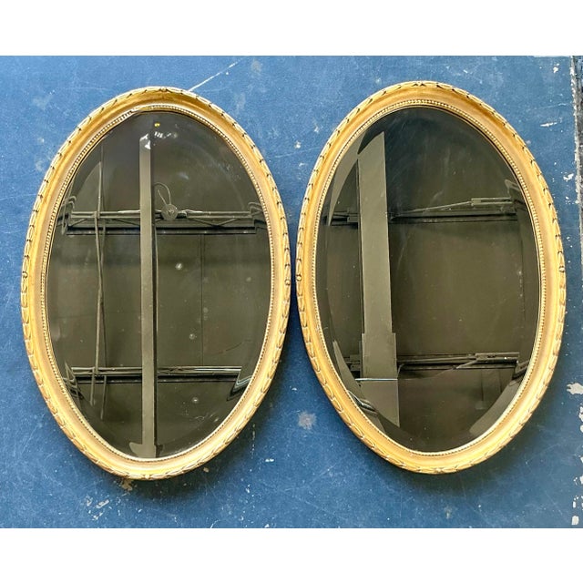 Glass Vintage Boho Gilt Laurel Leaf Oval Mirror - A Pair For Sale - Image 7 of 10