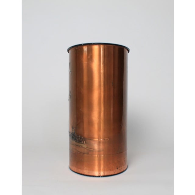 Nautical Vintage Nautical Lighthouse Copper Wrapped Wastebasket For Sale - Image 3 of 11