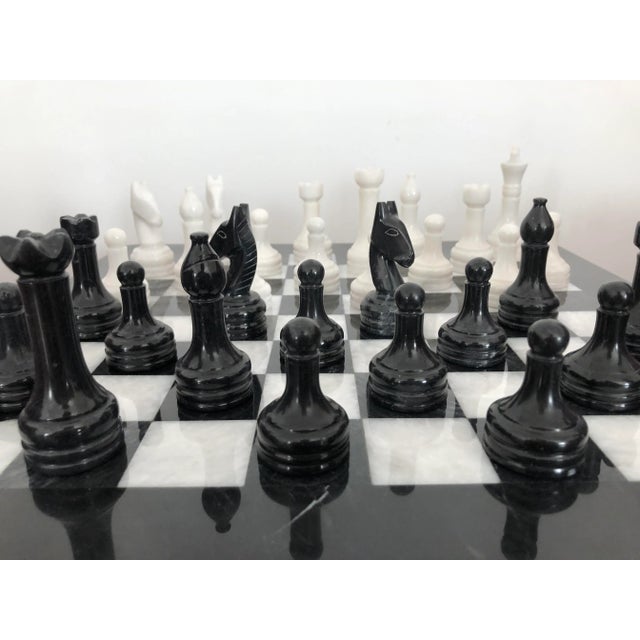 Vintage White and Black Volterra Marble Chess Board, 1950s For Sale - Image 6 of 14