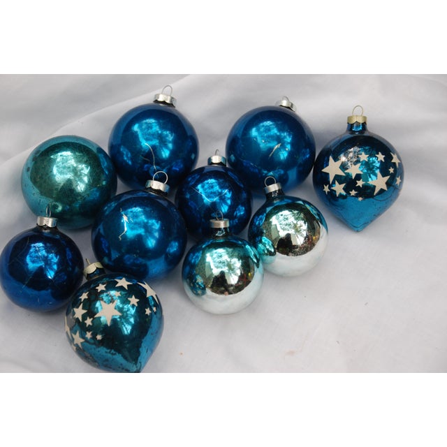 Vintage Blue Glass Ornaments Set of 10 Chairish