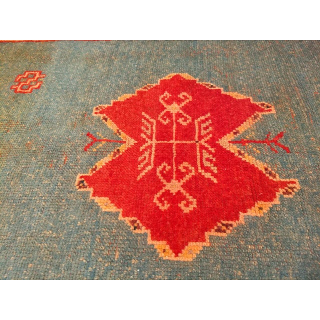 Vintage Moroccan Rug, Hand-Knotted Wool, Geometric Pattern, Green & Yellow, 4’ X 6’ For Sale - Image 4 of 18