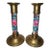 Late 20th Century Vintage Chinoiserie Brass and Cloisonné Enamel Candlestick Holders - Pair For Sale