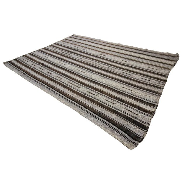 1960s Vintage Gray Striped Kilim Rug- 7′3″ × 9′8″ For Sale - Image 4 of 7