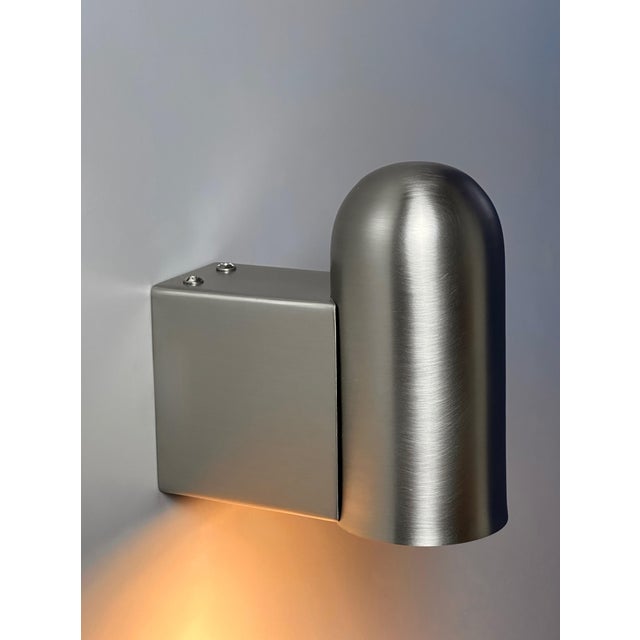 Estadio Wall Sconce – Brushed Steel Minimalist Light for Bedroom & Hallway For Sale - Image 6 of 9
