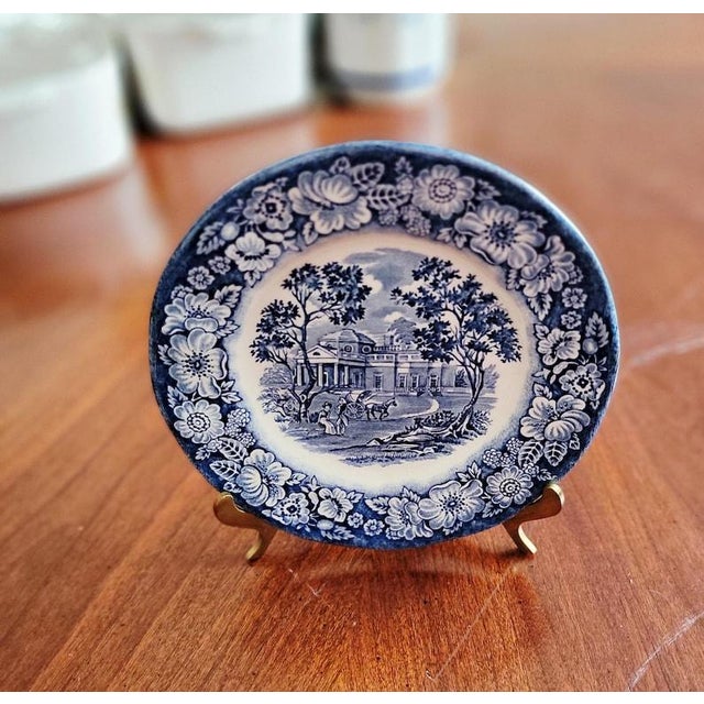 Ceramic Vintage Bread Plate Liberty Blue Staffordshire Ironstone Monticello England, Blue and White Americana Porcelain Dishes, 5.75" For Sale - Image 7 of 7