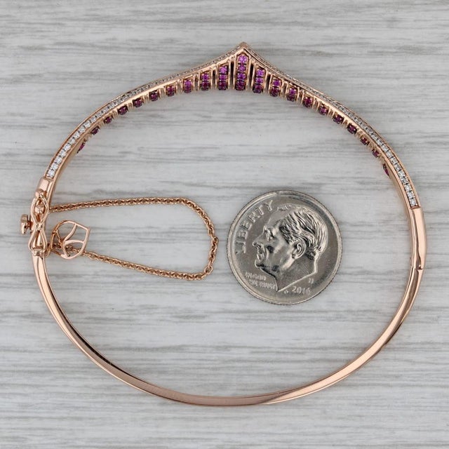 Metal Whispers 1.63ctw Ruby Diamond Contoured Bangle Bracelet 18k Rose Gold 6.25" For Sale - Image 7 of 7