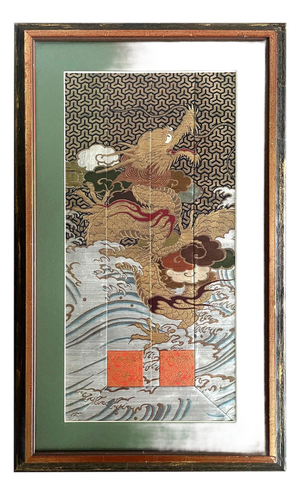 Framed Japanese Woven Textile Panel with Dragon Meiji Period