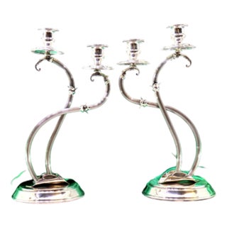 Silver Candelabra with Two Lights For Sale