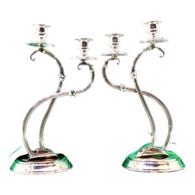 Silver Candelabra with Two Lights For Sale