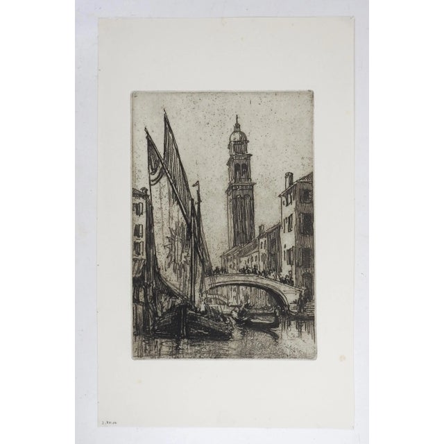 Early 20th century etching on paper of Venice, Italy canal. Attributed to Nelson Dawson (1859-1941) England. Unsigned,...