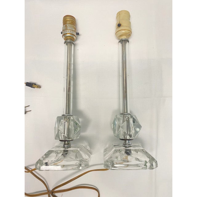 1920s Art Deco Etched Glass Table Lamps – Vintage Crystal Lamp Bases, Pair For Sale In Louisville - Image 6 of 10