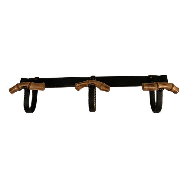 Leather Coat Rack by Jacques Adnet, 1950s For Sale