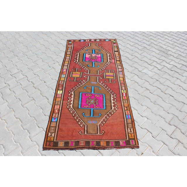 Geometric Design Kilim Runner - 40"x92" For Sale - Image 11 of 11