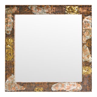 Paul Evans Mid Century Patchwork Copper, Brass and Pewter Mirror For Sale