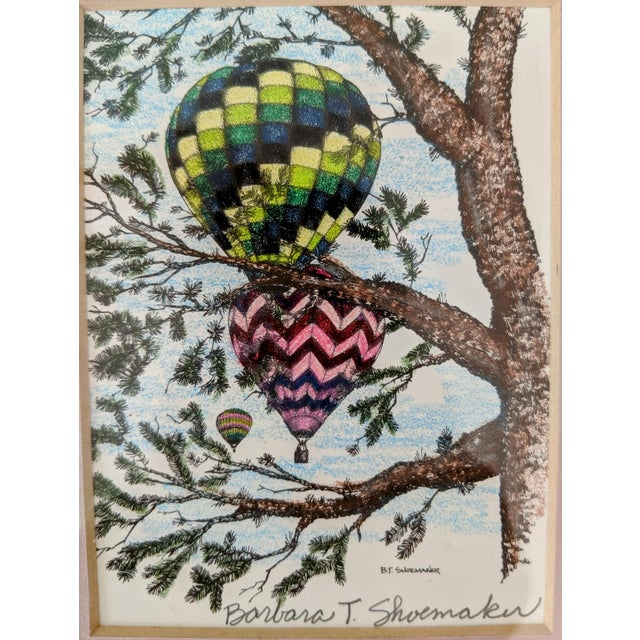An Original Hot Air Balloons Lithograph Framed and Matted Pencil Signed by the Artist Encased in a Brass Frame encased...