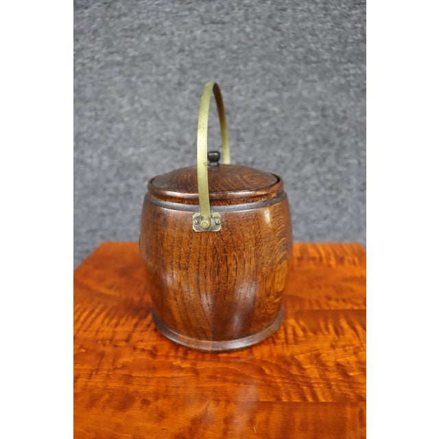 Antique English Oak Biscuit Barrel With Porcelain Liner For Sale - Image 10 of 10