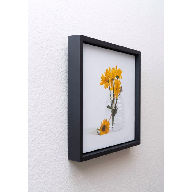 Blooming Days II by Karina Rodríguez | Oil on panel Still life of yellow flowers in a glass vase For Sale - Image 4 of 5