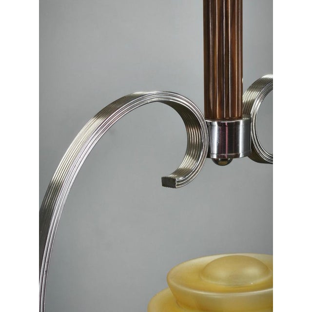 Gold Art Deco Czech Chrome and Frosted Glass Chandelier, 1930s For Sale - Image 8 of 13