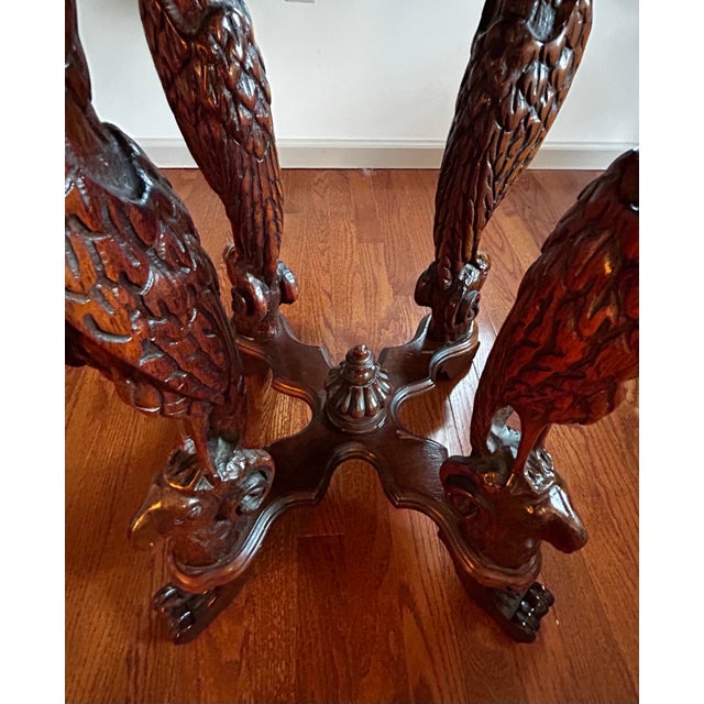 1920s Antique 1920’s Figural Carved Storks With Rams Heads Octagonal Lamp Table For Sale - Image 5 of 12