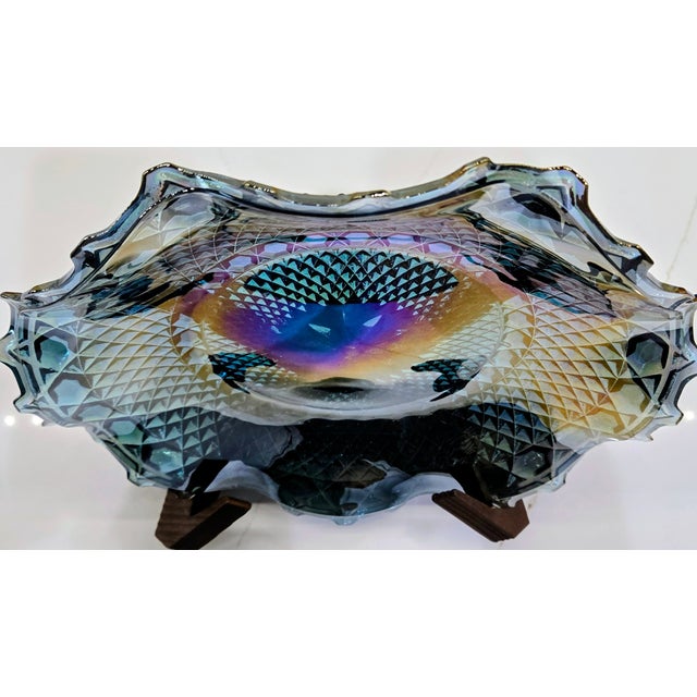 Mid 20th Century Mid 20th Century Iridescent Pressed Glass Ruffled Console Bowl With Starburst Pattern For Sale - Image 5 of 8