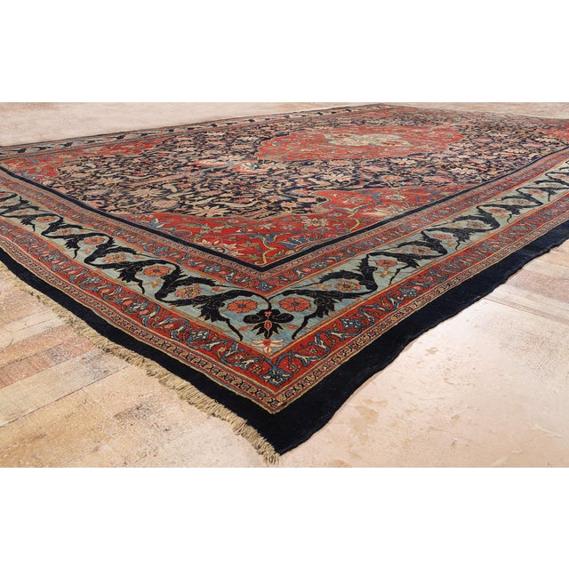 Navy Blue Signed Late 19th Century Persian Bijar Rug, 13'05 X 21'08 For Sale - Image 8 of 10