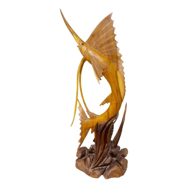 Large French Hand Carved Marlin Fish Sculpture For Sale