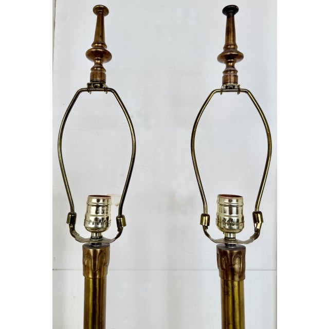 English Pair of Tall English Traditional Solid Brass, Buffet or Console Table Lamps. For Sale - Image 3 of 6