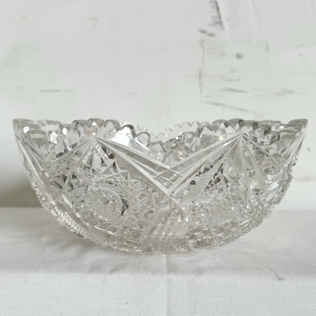 Traditional Vintage Cut Crystal Sawtooth Edge Bowl For Sale - Image 3 of 6