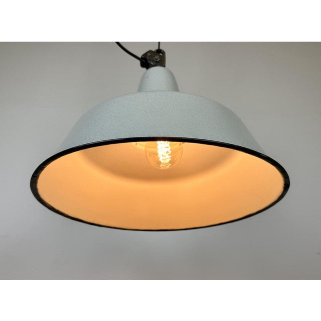Large Industrial Grey Enamel Factory Pendant Lamp from Zaos, 1960s For Sale - Image 15 of 18