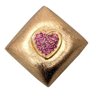 Vintage Signed Napier Goldtone Pavé Faux-Ruby Heart Brooch