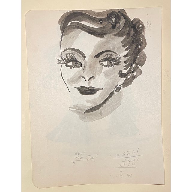 1950s MCM drawing by artist Virginia Spencer from a sketchbook of San Francisco scenes. Unsigned, portrait on the back....