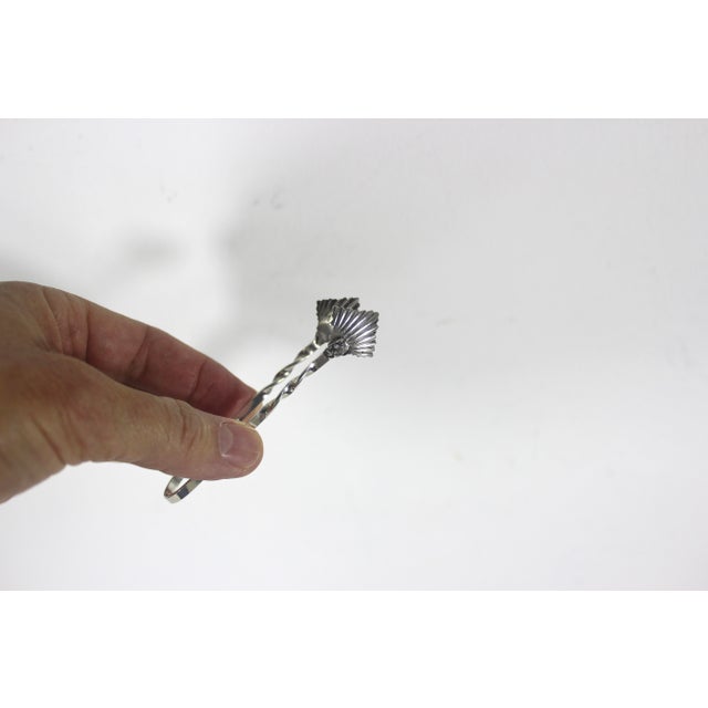 Vintage Sterling Silver Shell or Leaf Sugar or Ice Tongs Bar Cart Styling BonBon Hallmark For Sale - Image 12 of 12