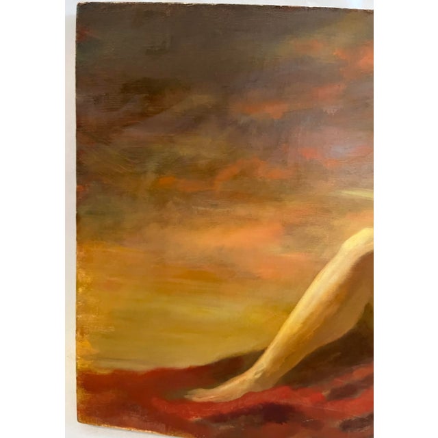Red Vintage Oil on Canvas Painting of a Nude Woman on Red Fabric For Sale - Image 8 of 9