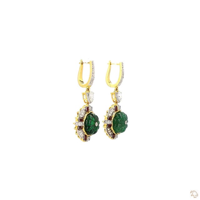 0.32 Carat Rose Cut Diamond Emerald Ruby Gold Earrings, Pair For Sale - Image 9 of 9