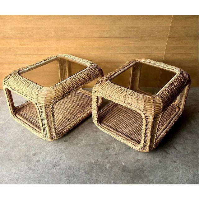Large Braided Wicker Side Tables a Pair For Sale - Image 4 of 9