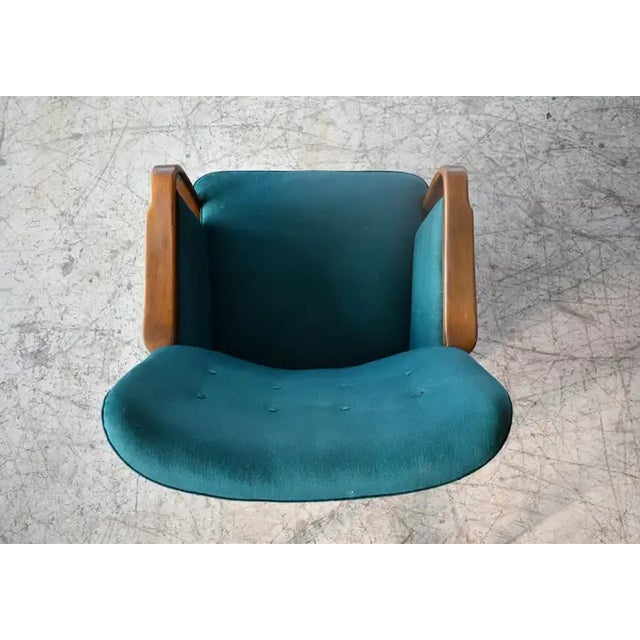 Blue Mid-Century Danish Lounge Chair in Oak and Wool Attributed to N.A. Jorgensen For Sale - Image 8 of 8