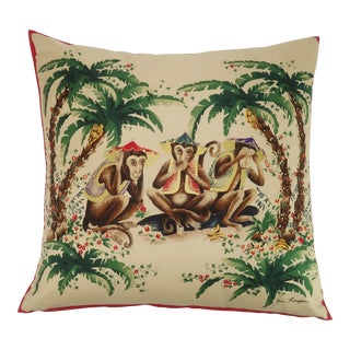 Jim Thompson Wise Monkey Silk Throw Pillow For Sale