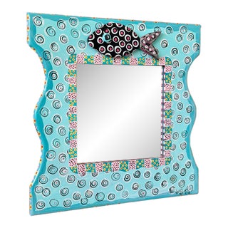 1990s Whimsical Hand-Painted Coastal Folk Art Fish Wall Mirror For Sale